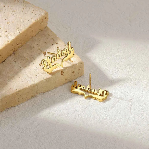 Custom Ribbon Name Earrings - Geometric Design