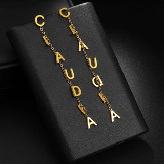 Custom Name Stud Earrings with Chain - Star & Heart