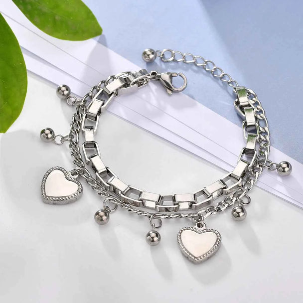 Engrave Name Heart Link Chain Bracelet - Stainless Steel