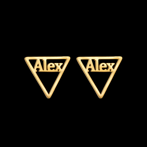 Custom Name Stud Earrings with Frosted Heart & Star - Stainless Steel - SHOPPERS' CASTLE