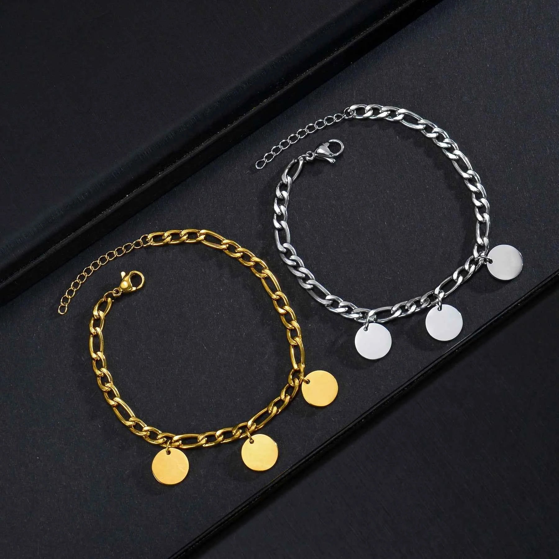 Engraved Name Thick Figaro Chain Bracelet - Stainless Steel