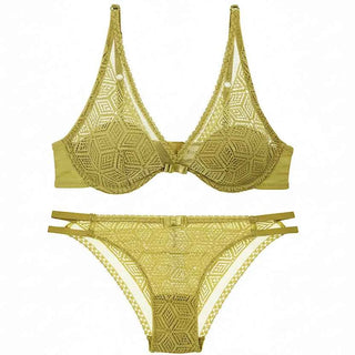 Thin Cotton Hollow Embroidery Bra Set - ABC Cup