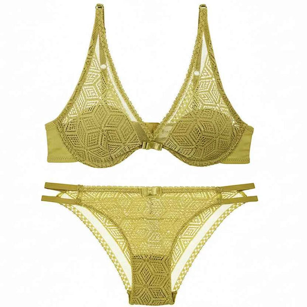 Thin Cotton Hollow Embroidery Bra Set - ABC Cup