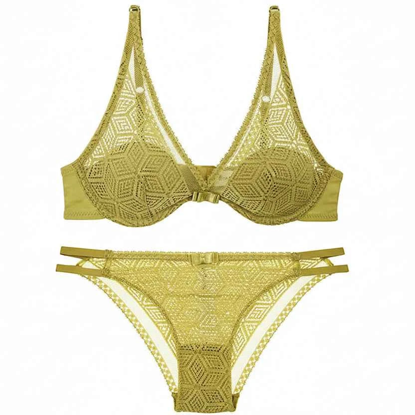 Thin Cotton Hollow Embroidery Bra Set - ABC Cup