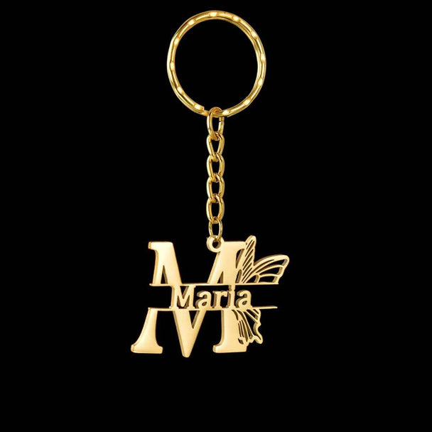 Personalized Name Heart Butterfly Keychain