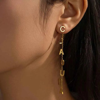 Custom Name Stud Earrings with Chain - Star & Heart