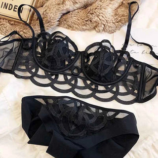 French Ultra-Thin Lace Bra Set with Thong