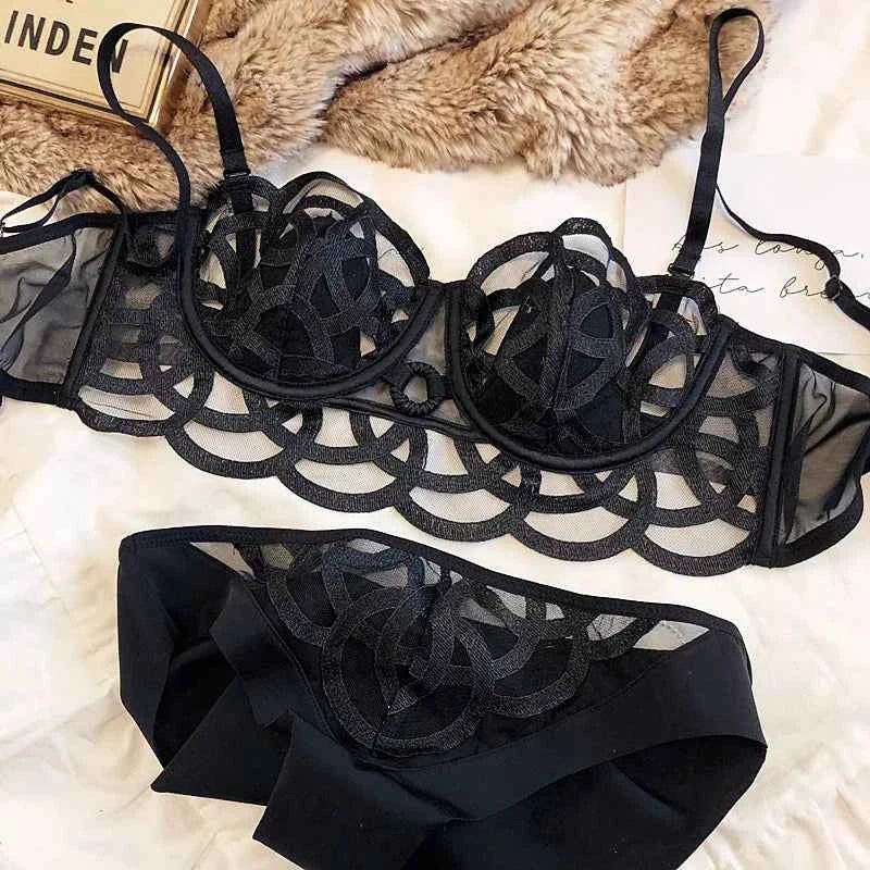 French Ultra-Thin Lace Bra Set with Thong