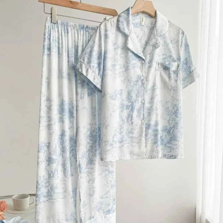 Floral Print Ice Silk Pajama Set - SHOPPERS' CASTLE