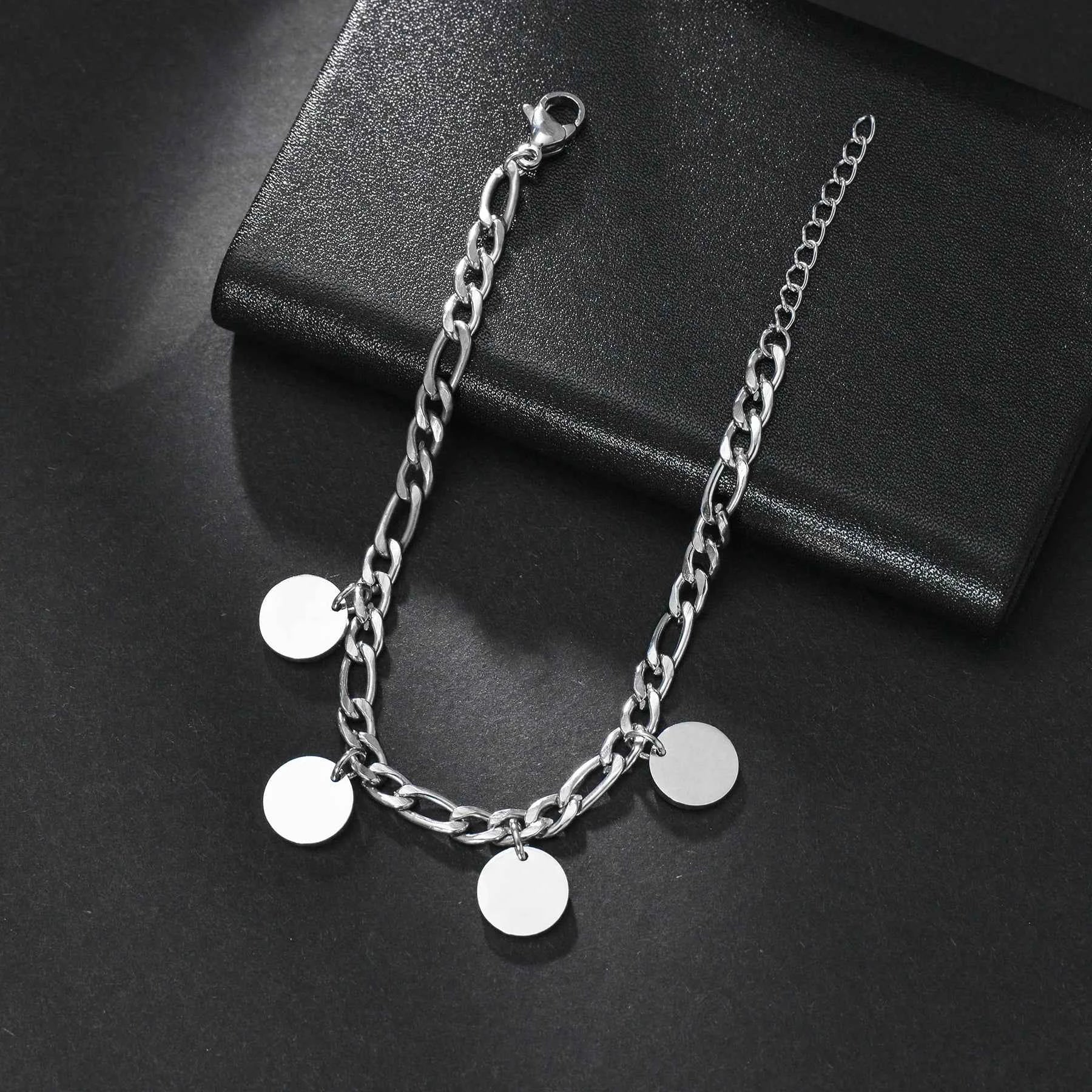 Engraved Name Thick Figaro Chain Bracelet - Stainless Steel