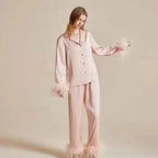 Feather Elegance Satin Sleepwear - 2-Piece Luxury Set - SHOPPERS' CASTLE