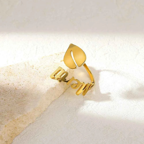 Custom Fish Geometric Name Ring - Open Design