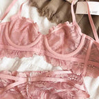 Hollow Lace Ultra-Thin Push-Up Bra Set - Plus Size C/D