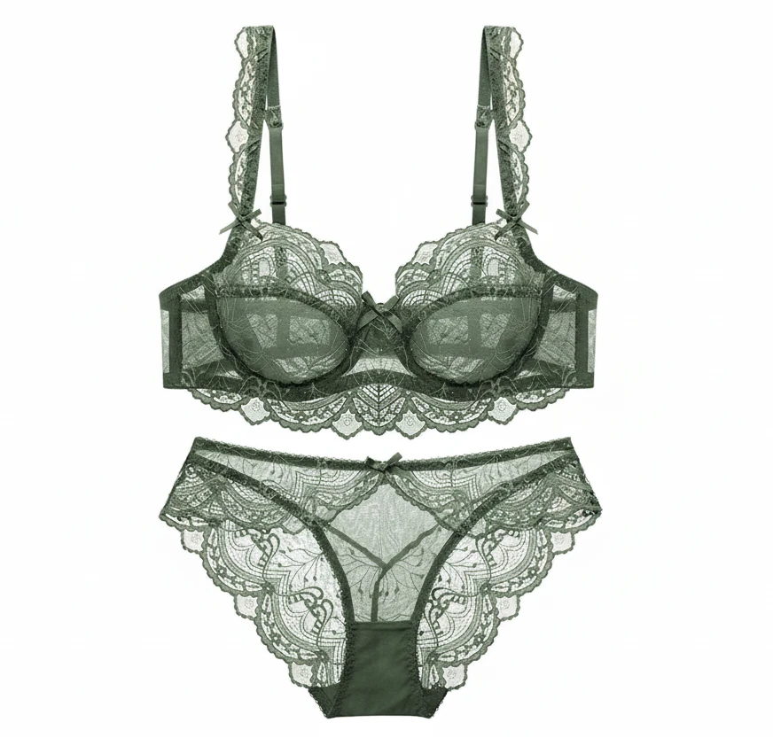 Ultra-Thin Transparent Bra Set - Plus Size D/E Cup