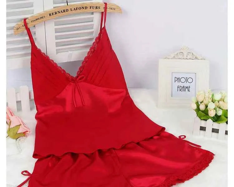 Lace Trim Suspender Pajama Set - SHOPPERS' CASTLE