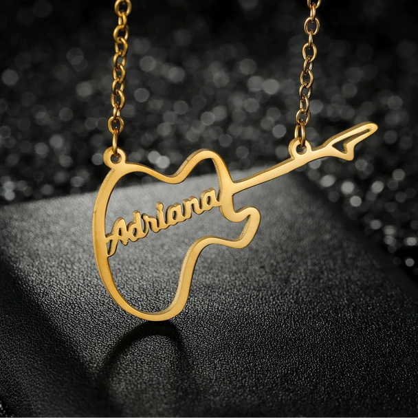Custom Name Music Guitar Nameplate Choker - Chain