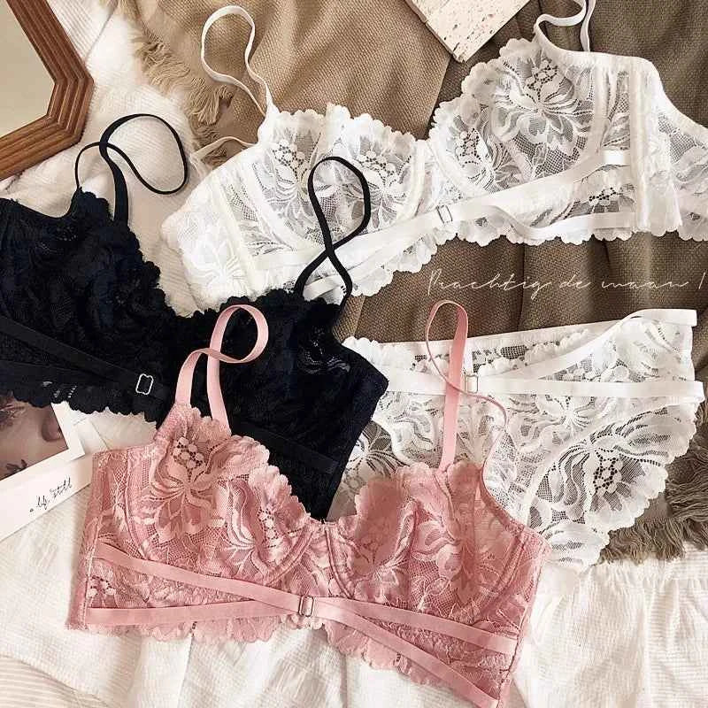 Hollow Lace Ultra-Thin Push-Up Bra Set - Plus Size C/D