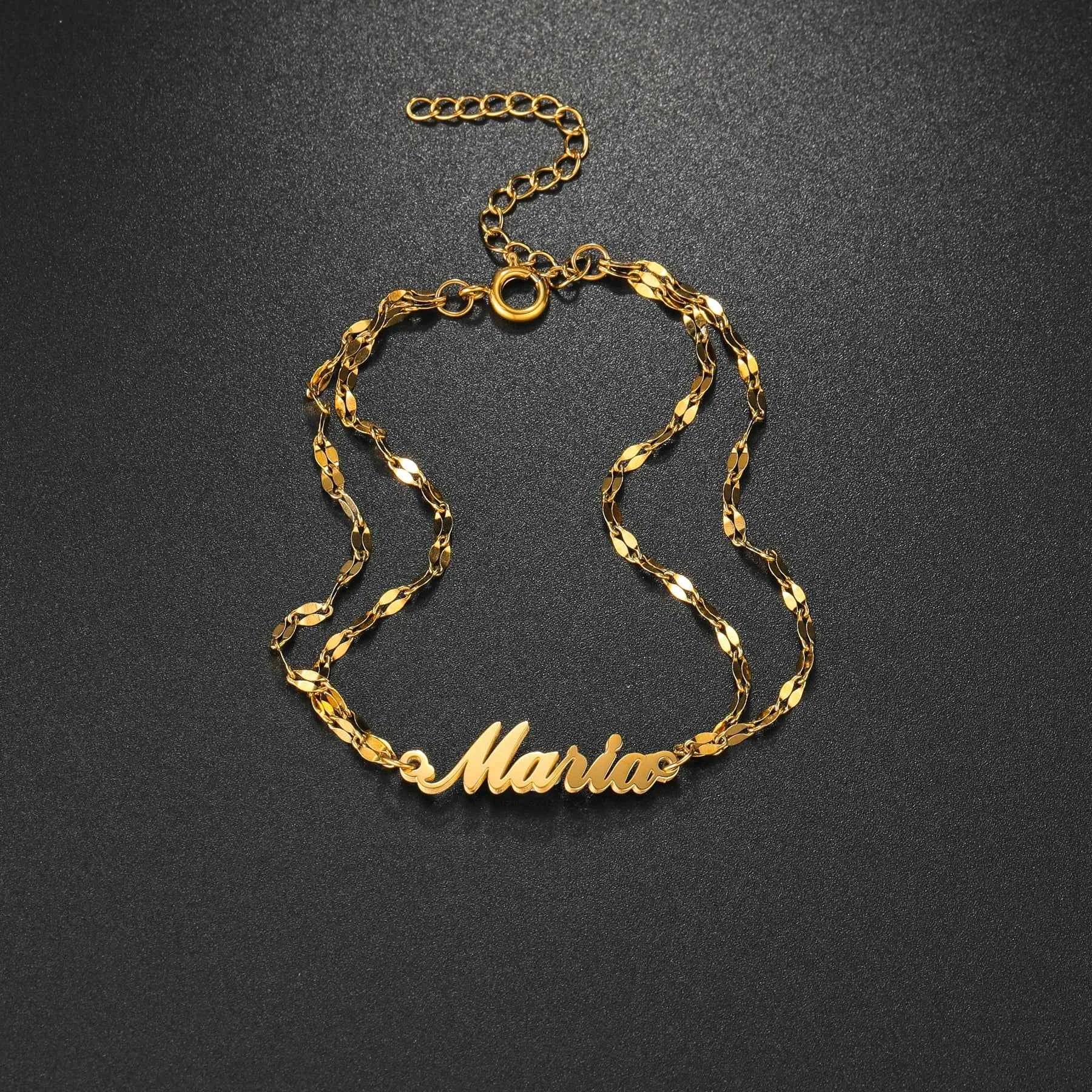 Personalized Name Thick Foot Chain Anklet - Heart Charms