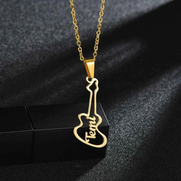 Custom Name Music Guitar Nameplate Choker - Chain