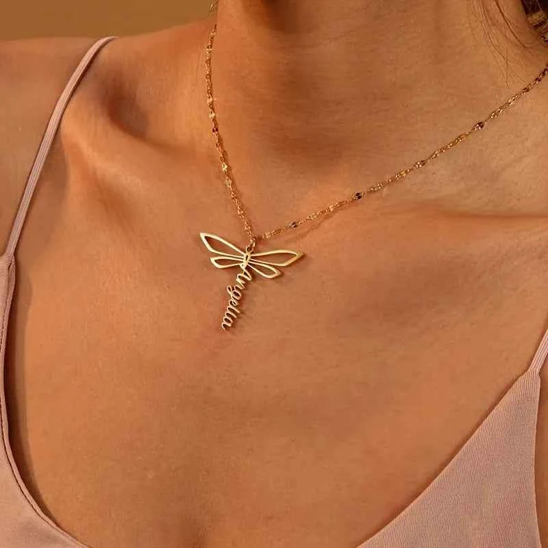 Dragonfly Name Clavicle Necklace - Bohemian Jewelry