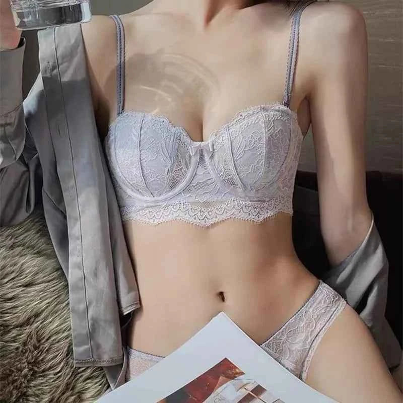 French Lace Embroidery Bra Set with Detachable Straps