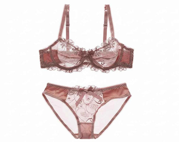 Fashion Embroidery Lingerie Set - Plus Size C/D Cup