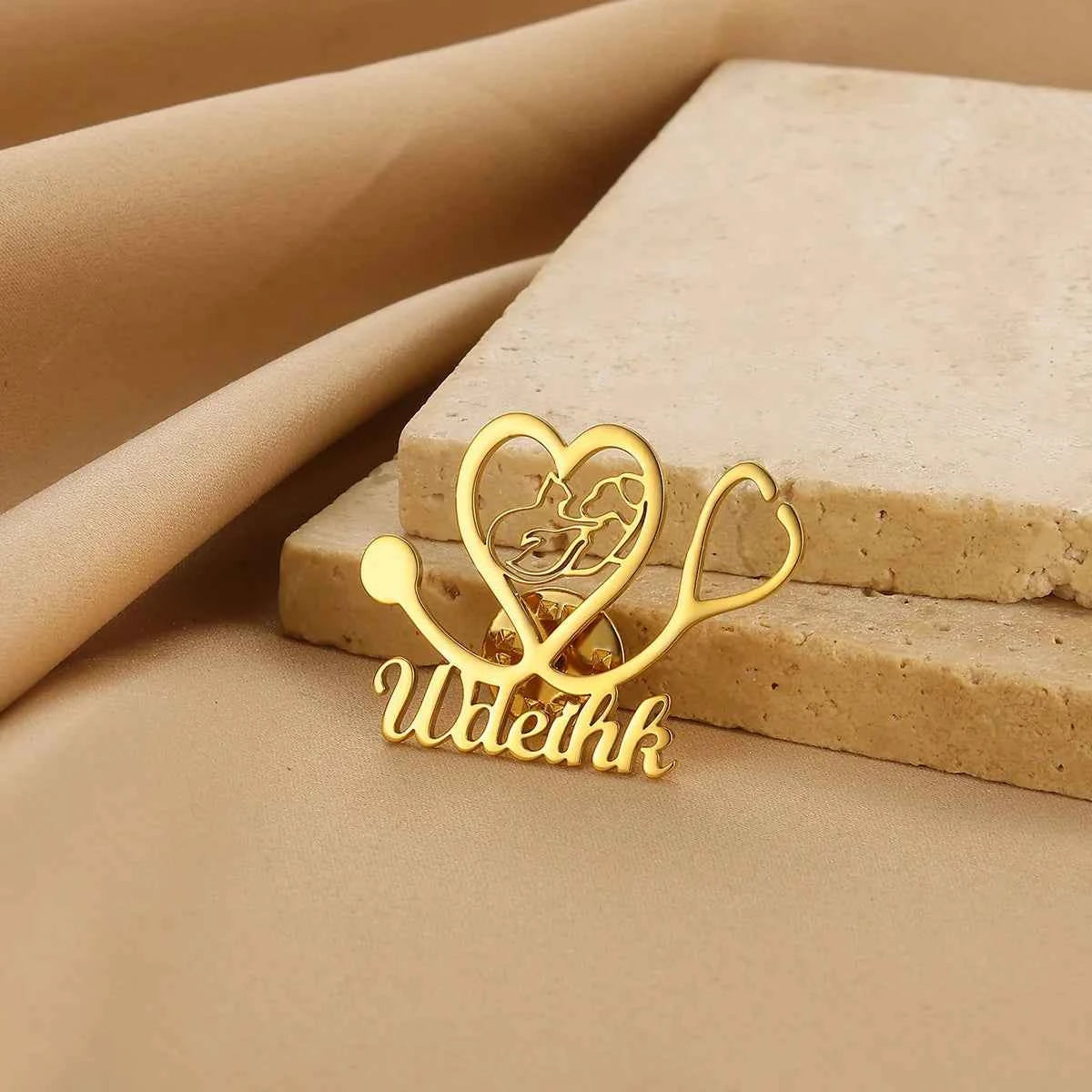 Fashion Heart Stethoscope Name Brooch - Business Party