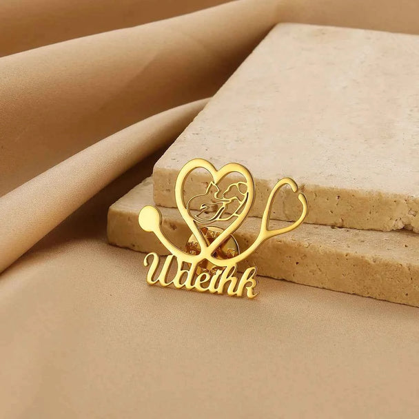 Fashion Heart Stethoscope Name Brooch - Business Party