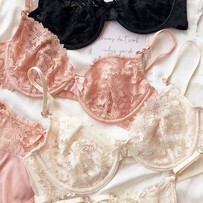 Luxury Rhinestone French Lace Bra & Thong Set