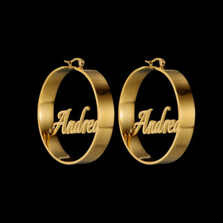 Custom Name 50mm Hoop Earrings - Hollow Letters - SHOPPERS' CASTLE