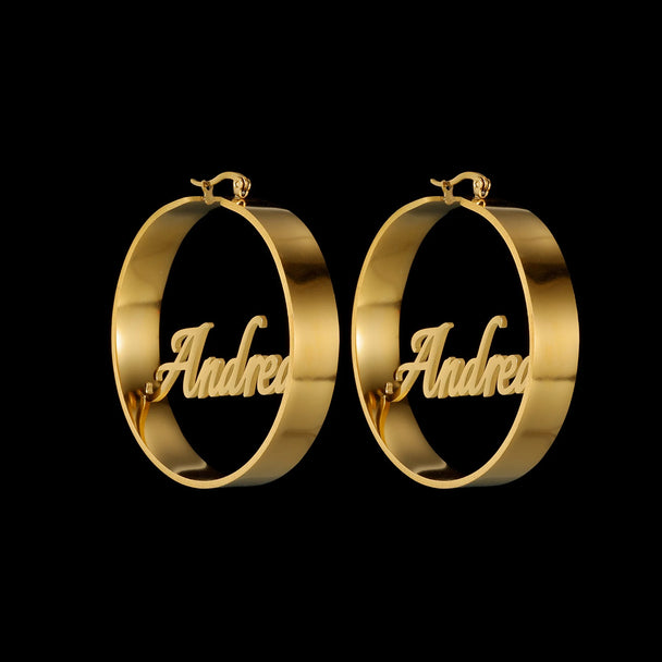 Custom Name 50mm Hoop Earrings - Hollow Letters - SHOPPERS' CASTLE