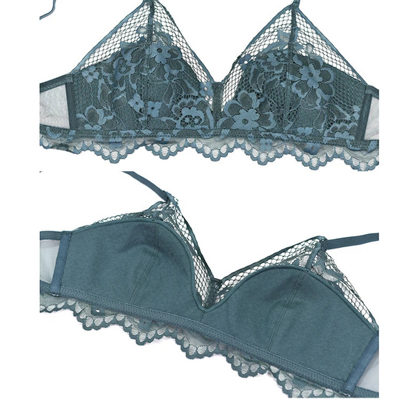 Thin Cotton Triangle Cup Wire-Free Bra Set - SHOPPERS' CASTLE