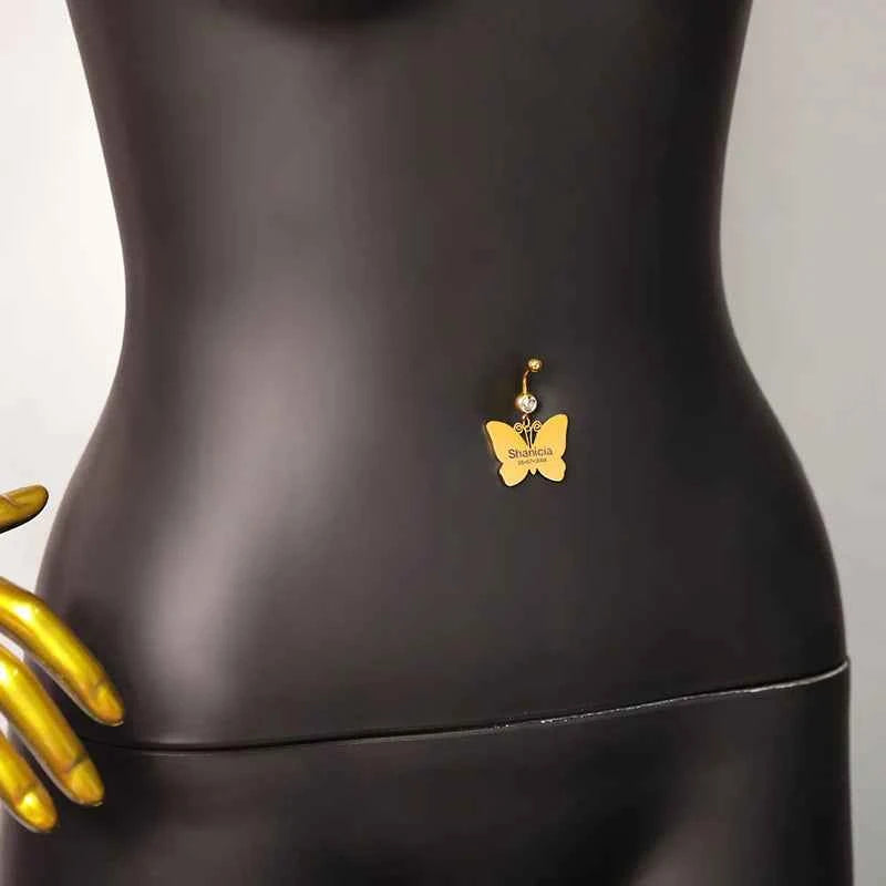 Custom Name Belly Button Ring - Crystal Chain Body Jewelry