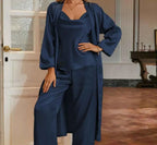 3-Piece Robe Pajama Set with Long Robe - SHOPPERS' CASTLE