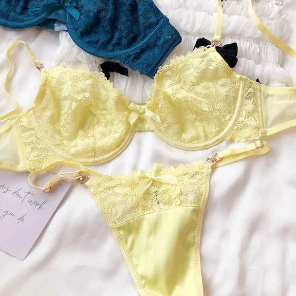 Luxury Rhinestone French Lace Bra & Thong Set