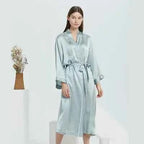 100% Pure Silk Long Satin Robe - Luxury Mid-Calf Sleepwear