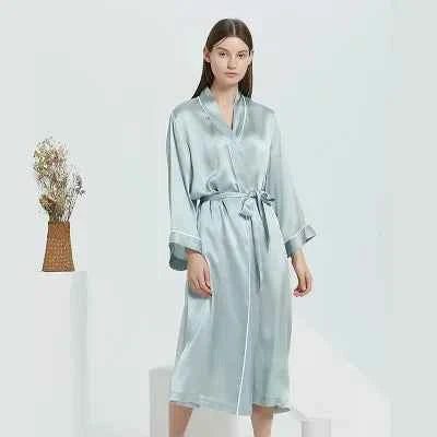 100% Pure Silk Long Satin Robe - Luxury Mid-Calf Sleepwear