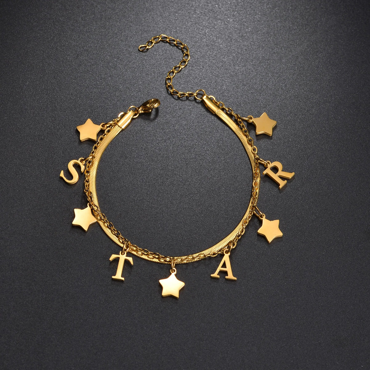 Personalized Name Bracelet - 2 Layer with Star Charms - SHOPPERS' CASTLE
