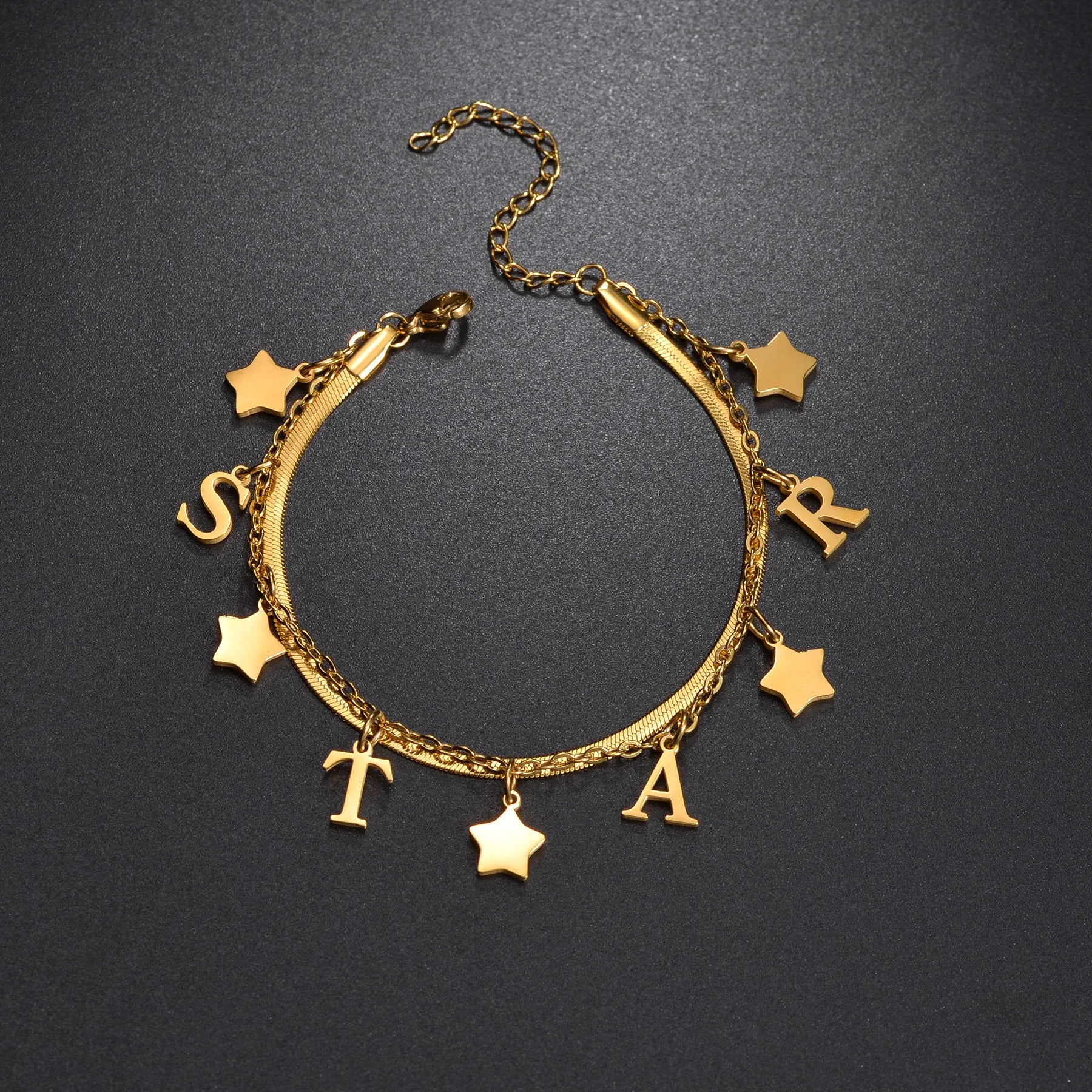 Personalized Name Bracelet - 2 Layer with Star Charms - SHOPPERS' CASTLE