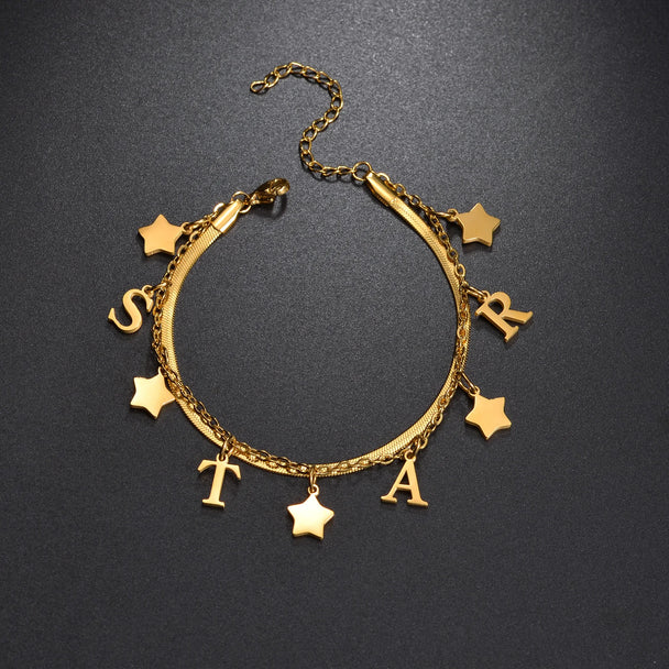 Personalized Name Bracelet - 2 Layer with Star Charms - SHOPPERS' CASTLE