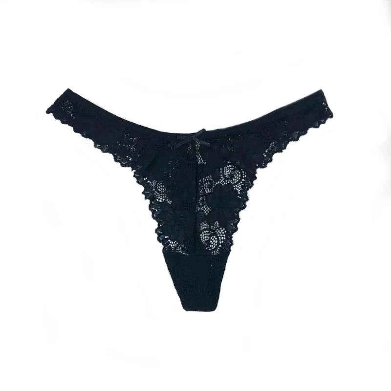 Sheer Floral Lace Thong - Elegant Low-Waist G-String
