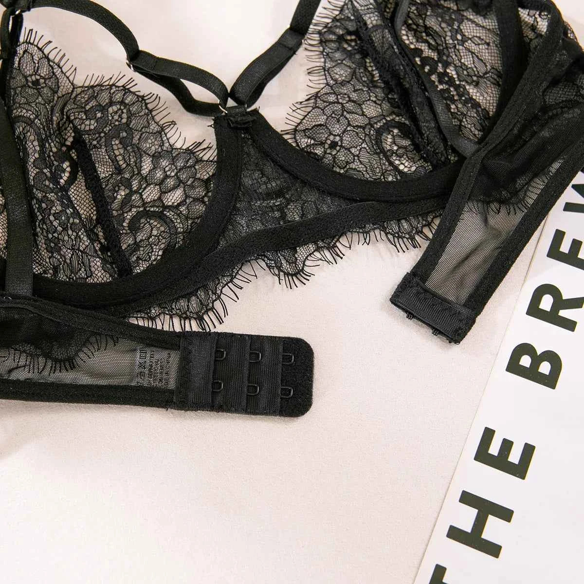 Floral Lace Bra Garter Belt & Thong Set