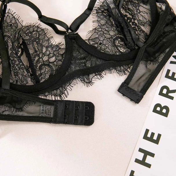 Floral Lace Bra Garter Belt & Thong Set