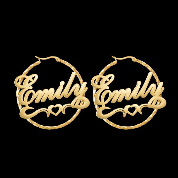 Custom Name Twisted Wire Hoop Earrings - Stainless Steel - SHOPPERS' CASTLE