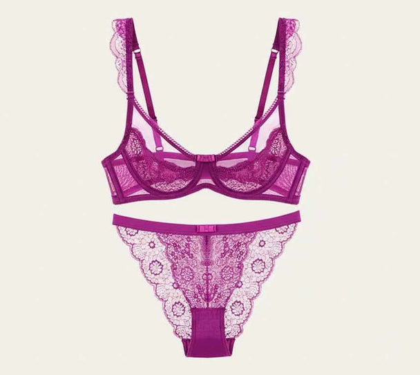 Embroidered Half-Cup Push-Up Bra Set
