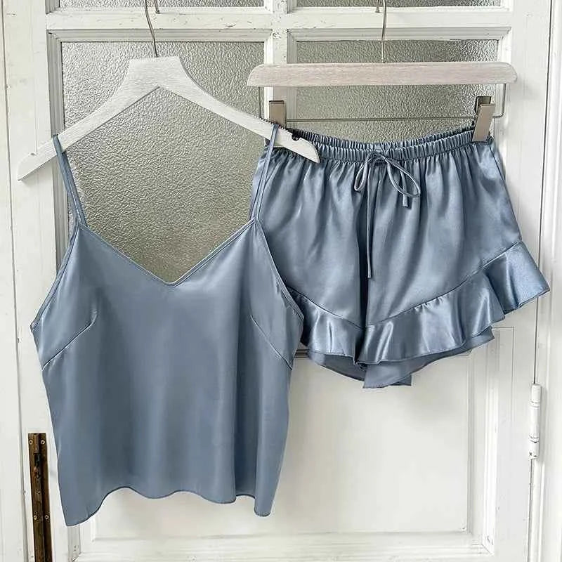 Satin Chemise Shorts Pajama Set - SHOPPERS' CASTLE