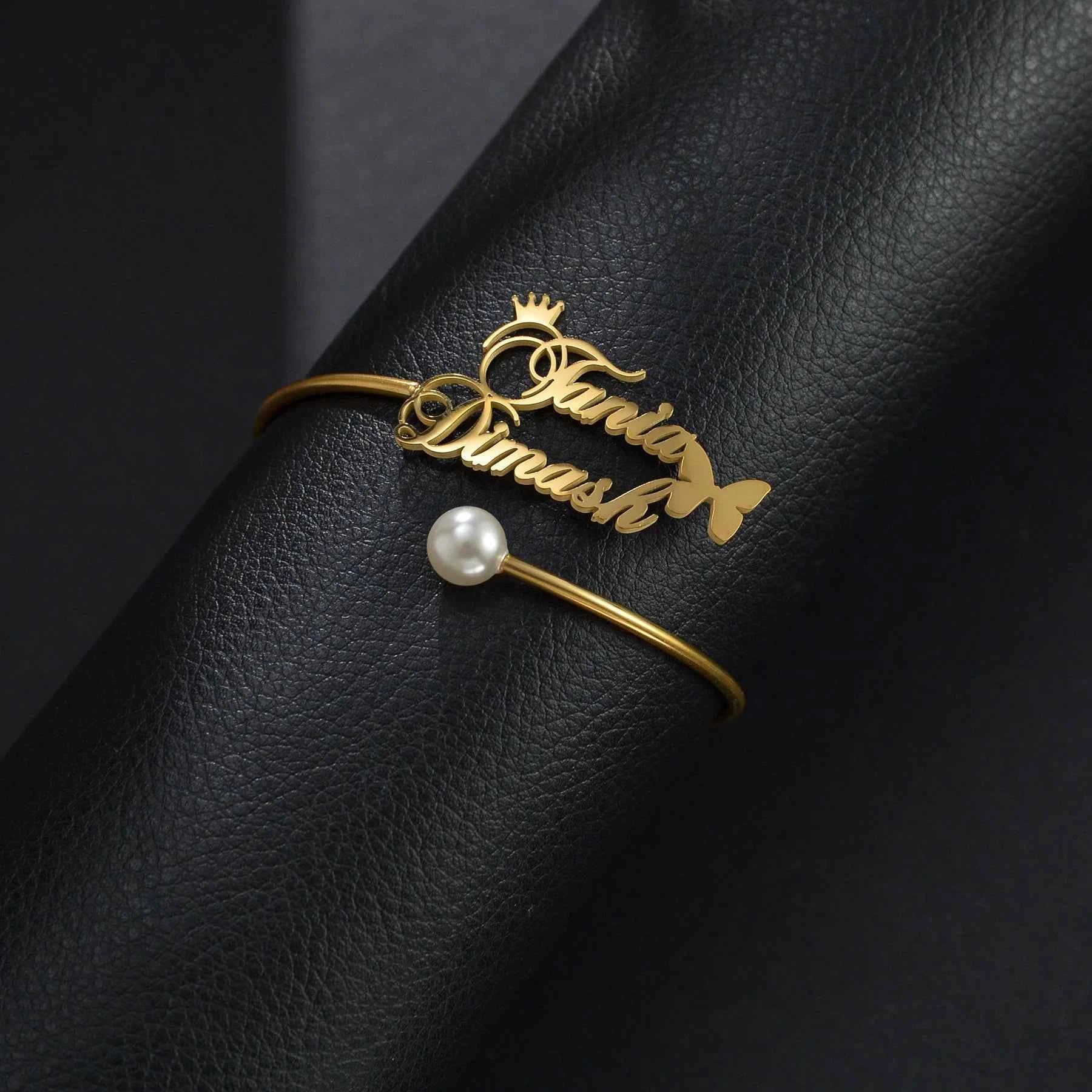 Personalized Name Open Adjustable Bangle - Heart & Letter