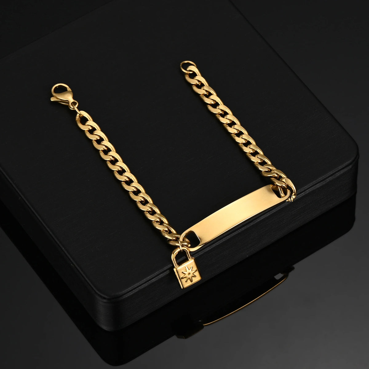 Engrave Name Cross Heart Bracelet - Adjustable Cuban Chain - SHOPPERS' CASTLE