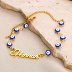 Custom Name Blue Devil's Eye Chain Bracelet - Handmade