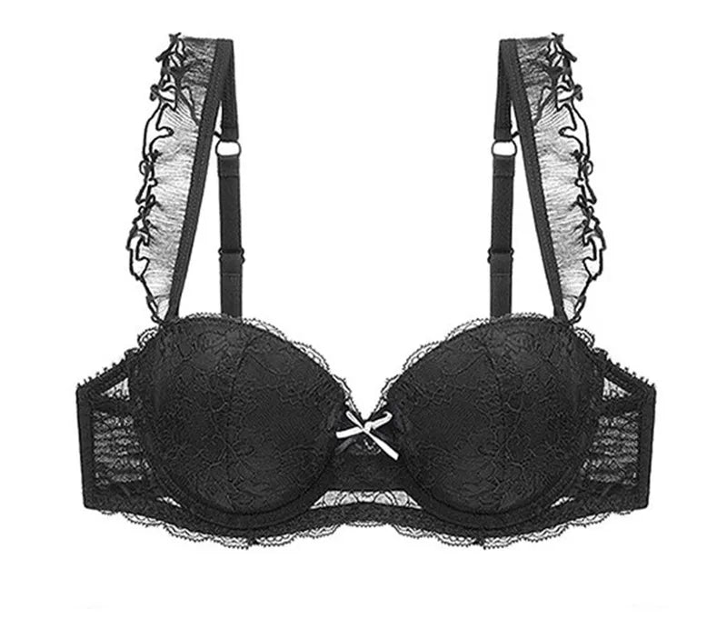 Deep V Embroidered Push-Up Bra - SHOPPERS' CASTLE